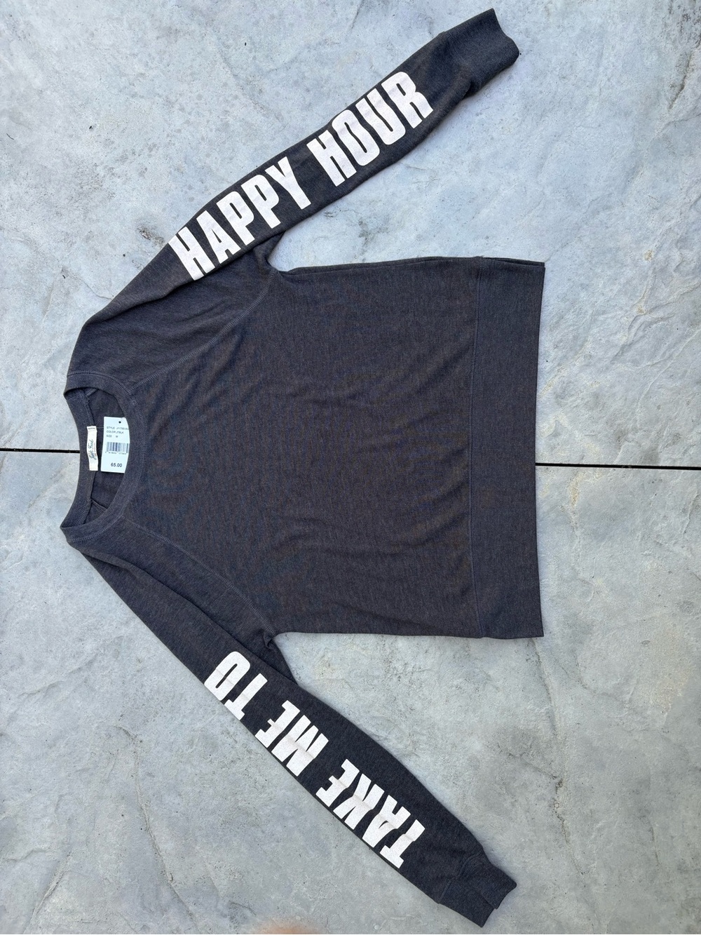 “Take Me To Happy Hour” Gray Knit Sweater by Junk Food Los Angeles